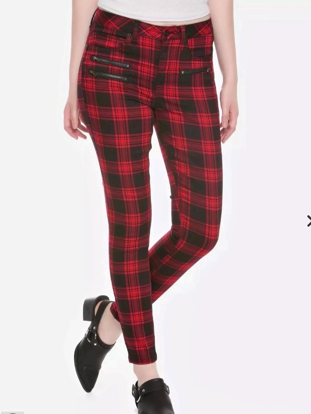 Hot Topic Blackheart Red & Black Plaid Super Skinny Pants size 7